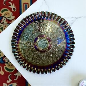 Fenton Hearts & Flowers Flared Bowl-Carnival Glass-Iridescent Purple-Vintage